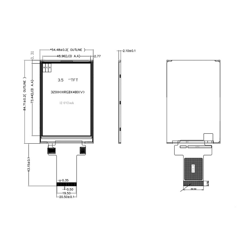 Polcd 320x480 Spi 3.5 นิ้วจอแสดงผล LCD 450cd / m2 เพื่อการพาณิชย์