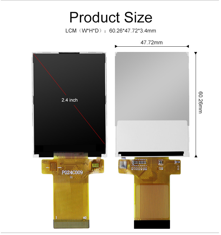 หน้าจอแสดงผล TFT LCD ขนาด 2.4 นิ้ว, ILI9341V โมดูล LCD SPI 24 พินสำหรับกล้องวิดีโอขนาดเล็ก