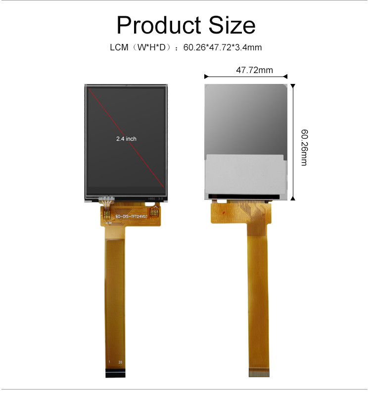 ทิศทางการดู Polcd 12 0'Clock สี 262k หน้าจอสัมผัสขนาดเล็ก 2.4 นิ้ว