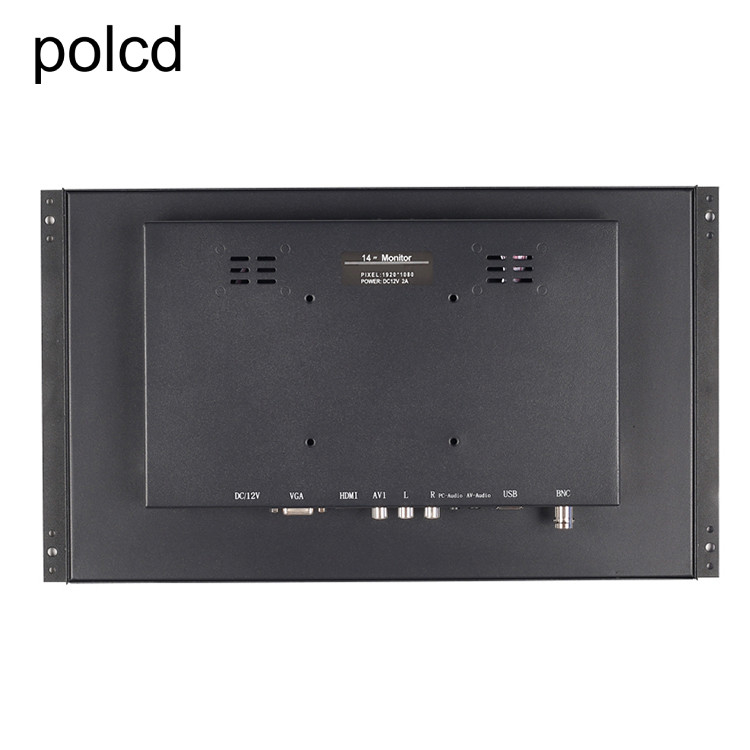 Polcd 14 นิ้ว Full HD 1920x1080 จอ LCD อุตสาหกรรมเคสโลหะพร้อมกรอบเปิด