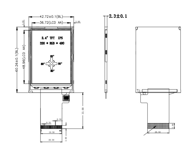 Polcd 350 Nit 2.4 นิ้วหน้าจอสัมผัส TFT 240x320 48.96 มม. MCU RGB อินเทอร์เฟซจอแสดงผล LCD