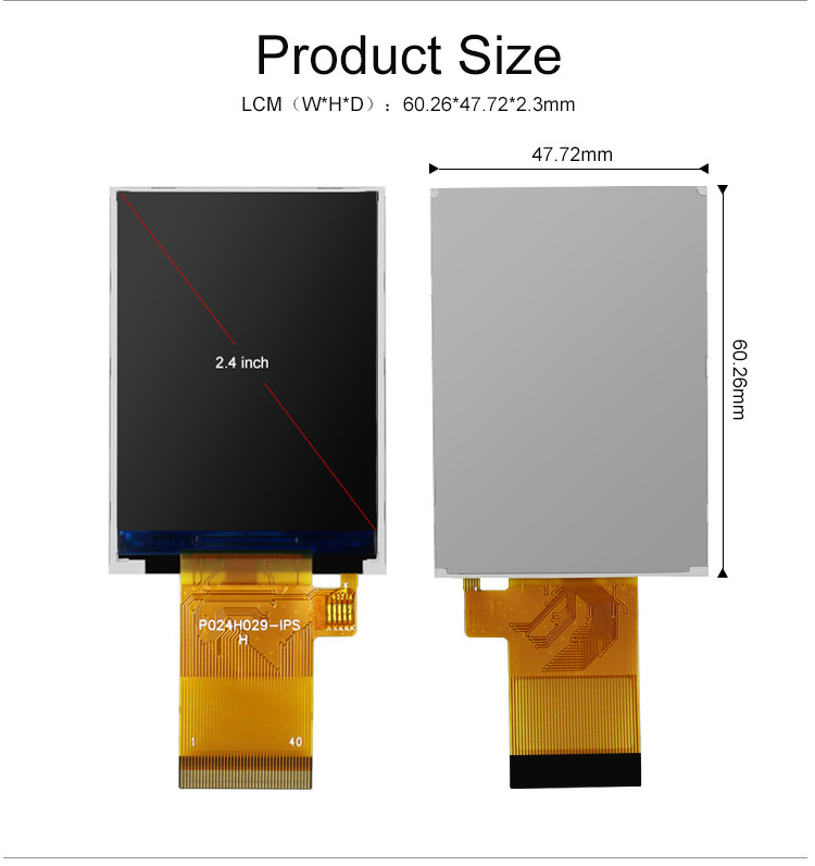 Polcd 350 Nit 2.4 นิ้วหน้าจอสัมผัส TFT 240x320 48.96 มม. MCU RGB อินเทอร์เฟซจอแสดงผล LCD