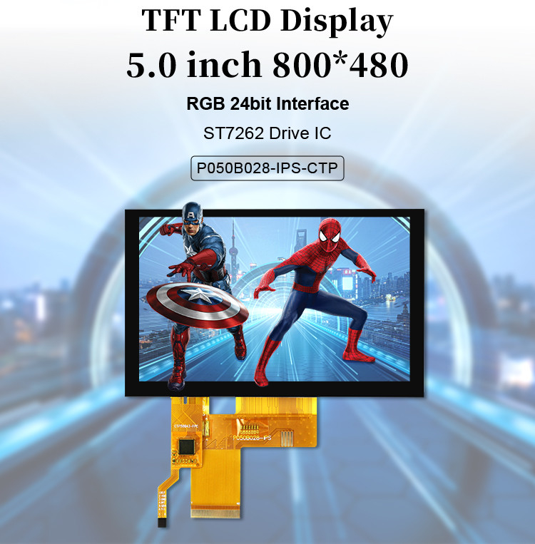 5 นิ้ว Tft Lcd Capacitive Touch Screen ความสว่างสูง 800x480 ความละเอียด Rgb Interface Ips