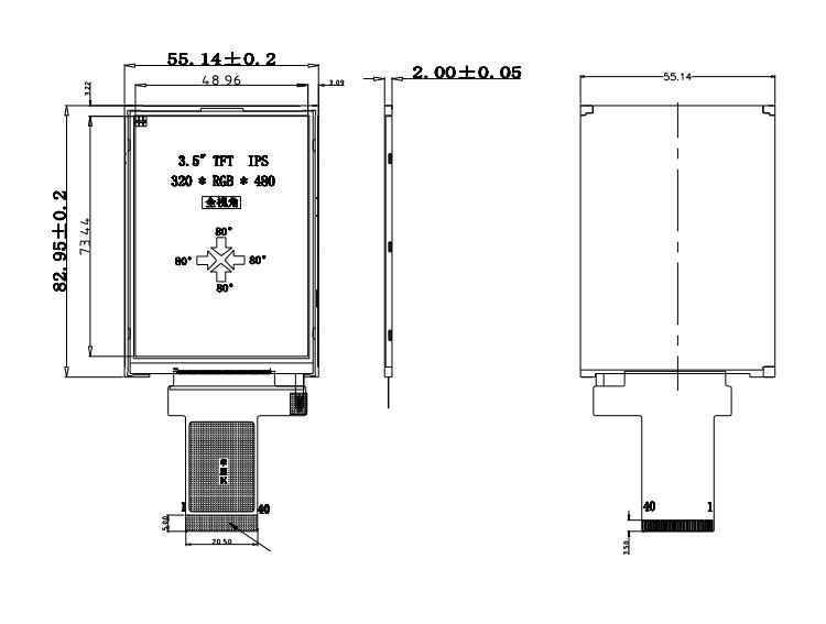 320x480 3.5 นิ้ว Tft Lcd Display 18 บิต อินเตอร์เฟซ Rgb ปานกลาง ขนาดเล็ก