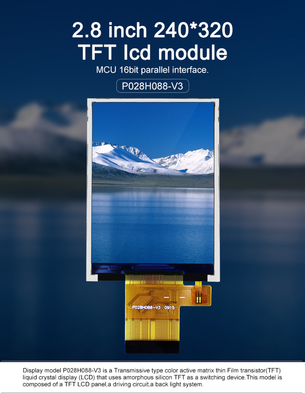 Polcd สี 265K 2.8 นิ้ว TFT Module 57.6mm ปกติ สีขาว SPI อินเตอร์เฟซ Lcd tft Module