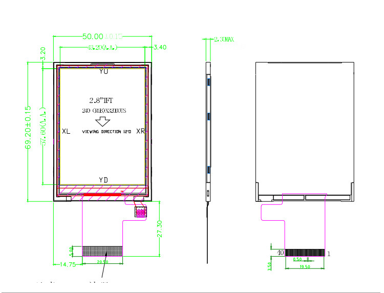 Polcd สี 265K 2.8 นิ้ว TFT Module 57.6mm ปกติ สีขาว SPI อินเตอร์เฟซ Lcd tft Module