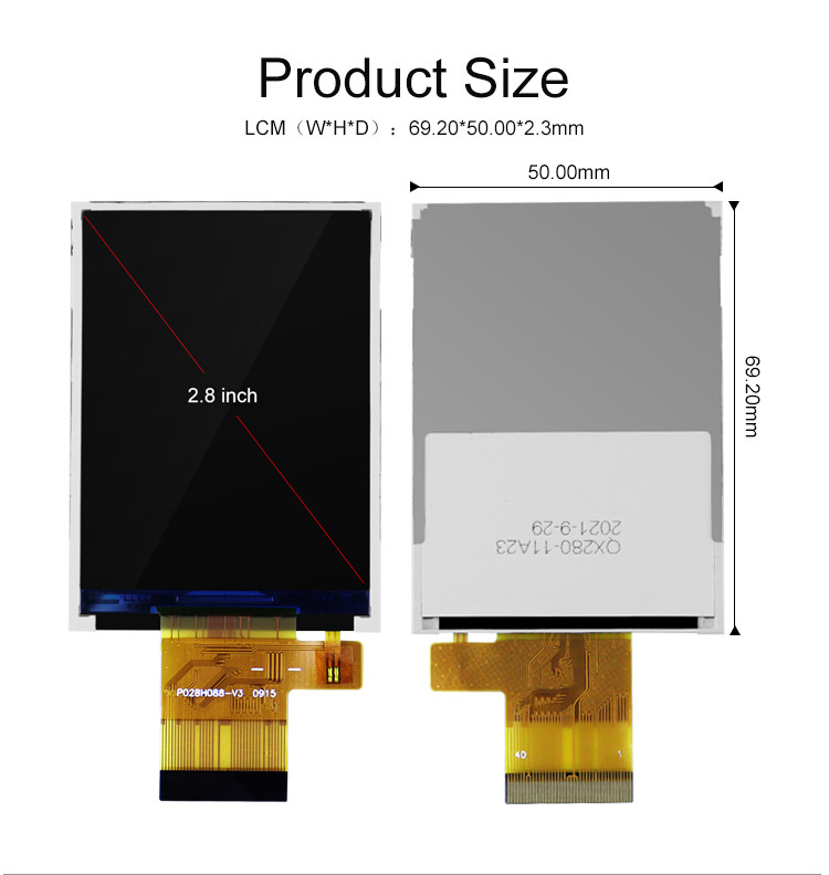 Polcd สี 265K 2.8 นิ้ว TFT Module 57.6mm ปกติ สีขาว SPI อินเตอร์เฟซ Lcd tft Module