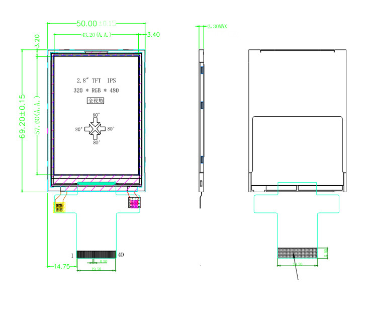 Polcd MCU 9 BIT 2.8 นิ้วจอแสดงผล LCD TFT 240X320 หน้าจอสี TFT เชิงพาณิชย์