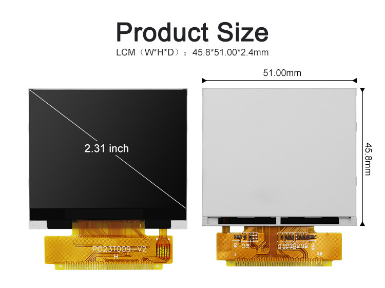 Polcd 2.31 นิ้ว 320x240 ความละเอียด 8080 MCU อินเตอร์เฟซ ILI9342C โมดูลจอ LCD สี