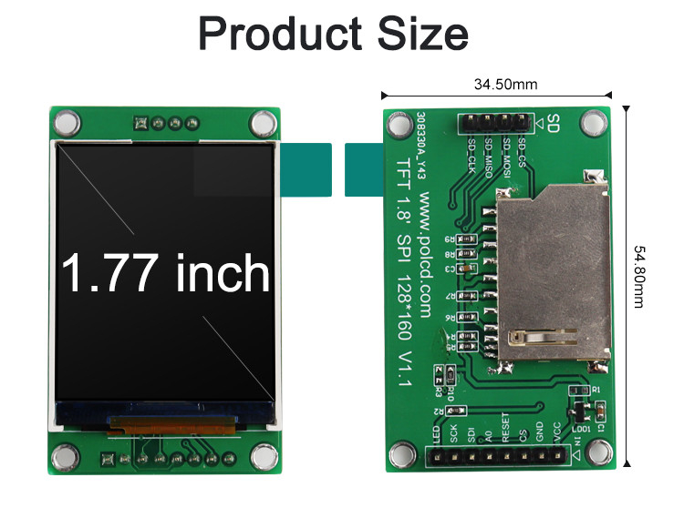 Polcd ST7262 1.77 นิ้ว 24 บิต LCD 128X160 หน้าจอสัมผัส TFT 300 Nit