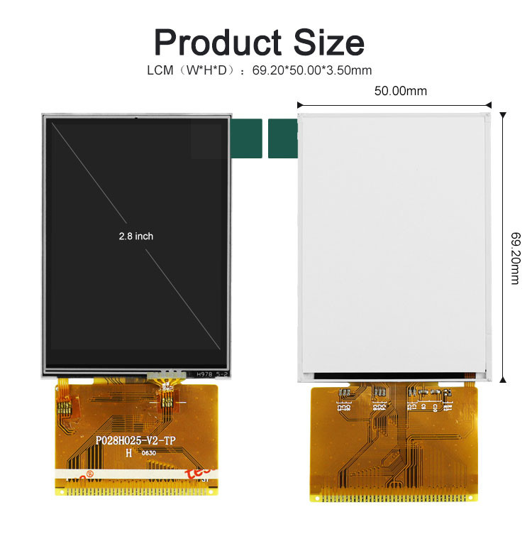 Polcd 2.8 นิ้วแบบเต็มมุมมอง TFT LCD หน้าจอสัมผัสแผง IPS ที่อ่านได้จากแสงแดด