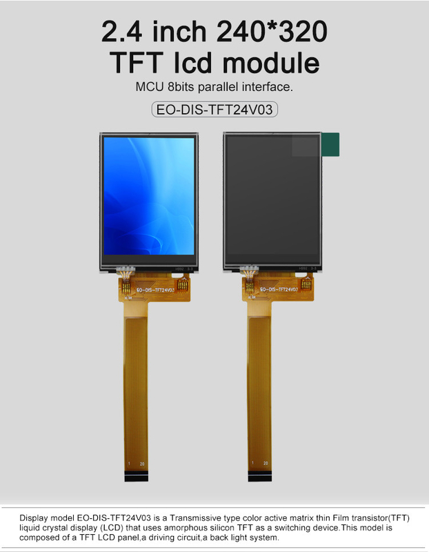 Polcd Black 8080 MCU 2.4 นิ้วจอแสดงผล TFT 8 บิต 2.4 TFT Spi 240x320