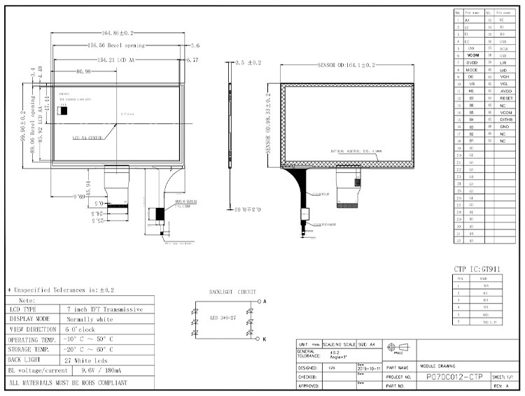 Polcd 7''Tft LCD Panel 800x480 Capacitive Touch Screen อินเตอร์เฟซ RGB 7 นิ้ว LCD โมดูล ดิสเพลย์