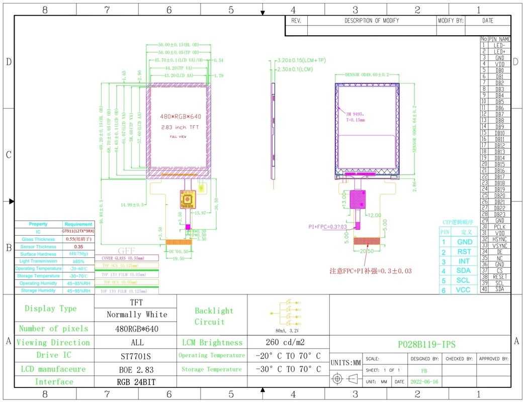 Polcd Tft RGB 2.8 นิ้ว Industrial Controller แผนจอสีจอสัมผัสจุ IPS Lcd Module