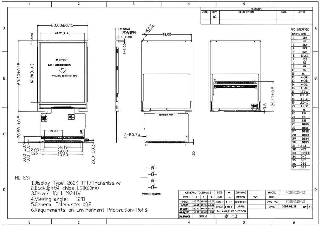 Polcd ความละเอียด 240X320 2.8 นิ้ว Spi TFT Lcd Ili9341V RoHS หน้าจอสัมผัส TFT