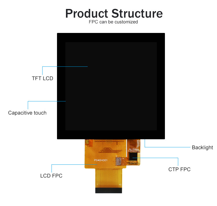 Polcd 4 นิ้ว Lcd Panel 480*480 IPS LCD Display ความสว่างสูง RGB Interface TFT LCD Module