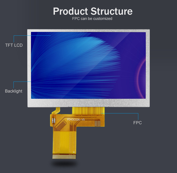 Polcd 4.3 นิ้ว TFT LCD 480x272 ความละเอียด อินเตอร์เฟซ RGB 4.3 