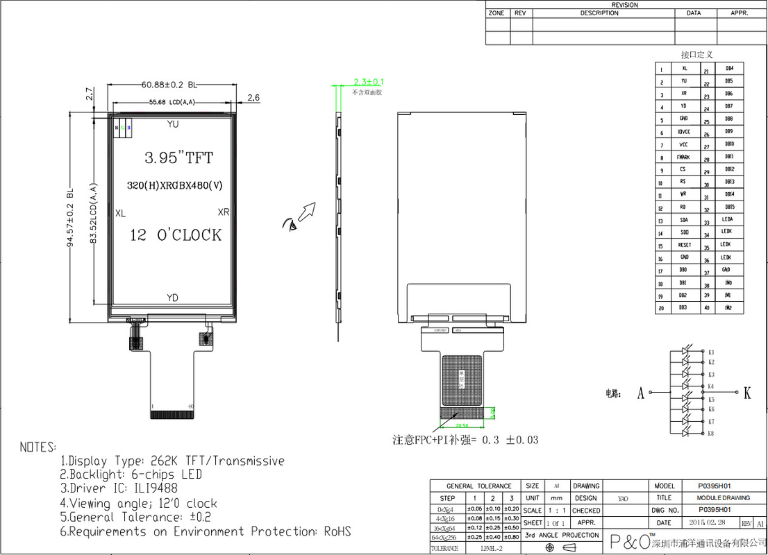Polcd Custom 3.95 นิ้ว 320x480 Ips Tft Lcd อินเตอร์เฟส RGB โมดูลจอเหลวคริสตัลด้วยการสัมผัส