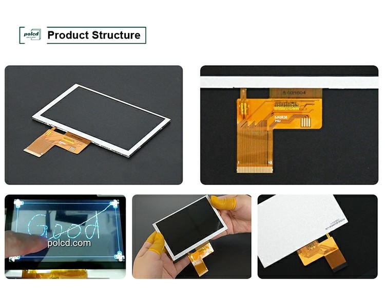 Polcd 5 นิ้ว TFT LCD 800x480 500nits ความสว่าง RGB 24 บิต อินเตอร์เฟซ มอกลูมจอ IPS