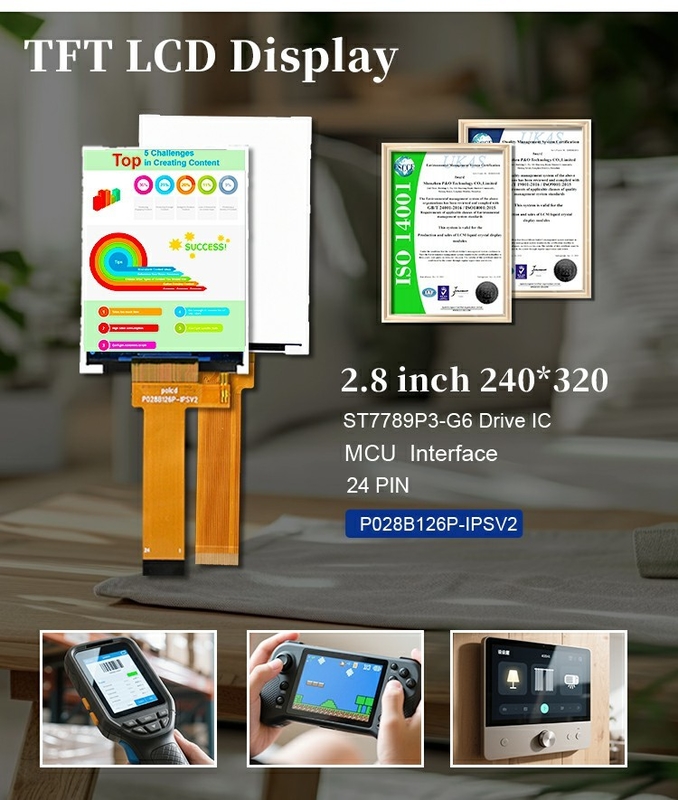 Polcd 2.8 นิ้ว TFT 240*320 ความละเอียด ST7789P3-G6 IC MIPI อินเตอร์เฟซ มอกลุ้นจอ LCD IPS