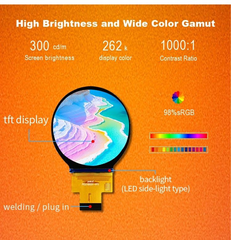 Polcd 2.1 นิ้ว 480x480 IPS โมดูล LCD จอสี TFT รอบ พร้อมอินเตอร์เฟซ MIPI สําหรับ LCM และแพเนล