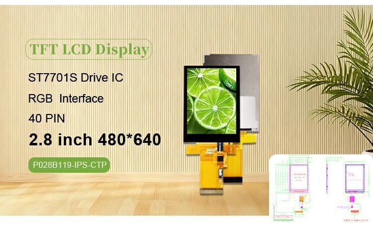 Polcd 2.8 นิ้ว 480*640 ความละเอียด อินเตอร์เฟซ RGB ทัชพานิล ST7701S LCD TFT Display Module