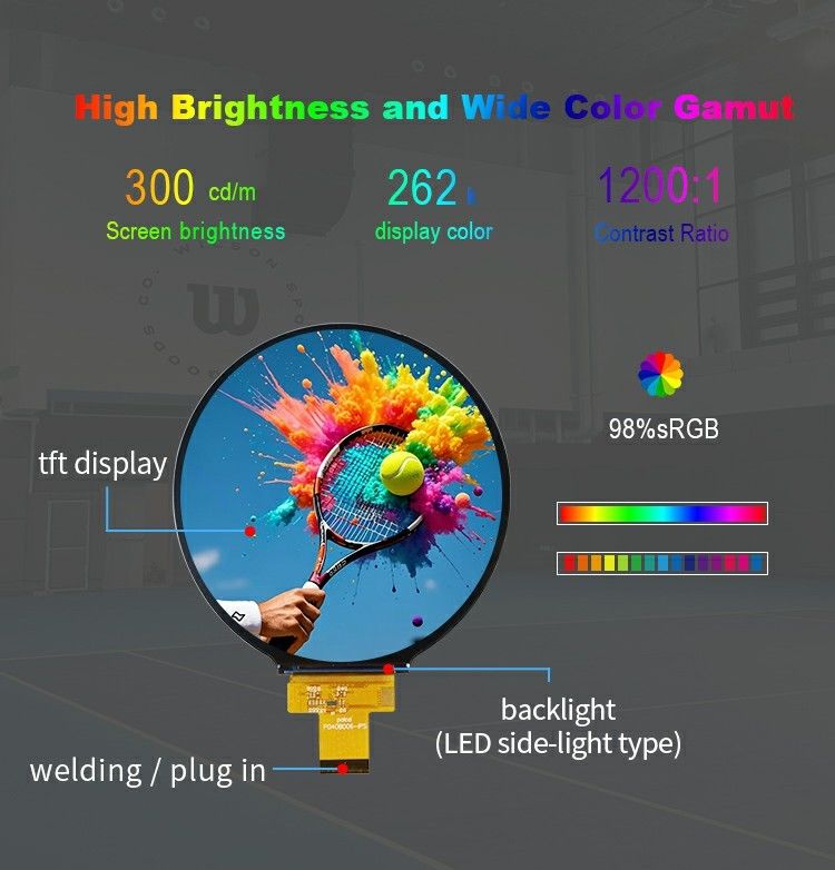 Polcd 4.0 '' วงกลมแพนล์ LCD Module 720 * 720 ST7703 IPS มุมมอง MIPI วงจร