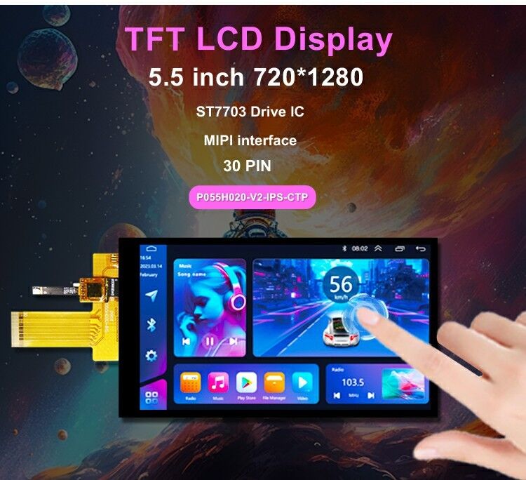 Polcd 5.5 นิ้ว IPS TFT LCD 720x1280 มุมการดูเต็มกับ MIPI อินเตอร์เฟซ LCD Display Module
