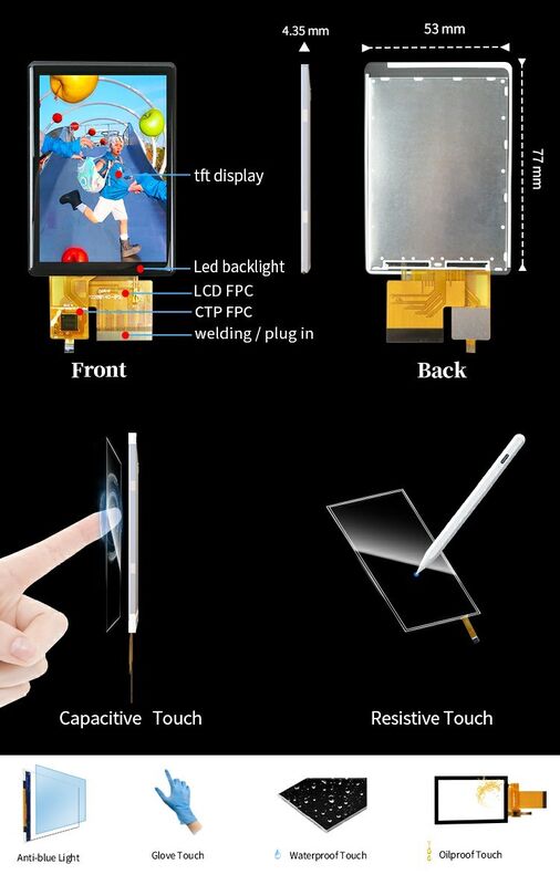 Polcd ความสว่างสูง 500nit 2.8 นิ้ว LCD Screen 240x320 IPS ทุกมุมมอง CTP Capacitive Touch TFT Display