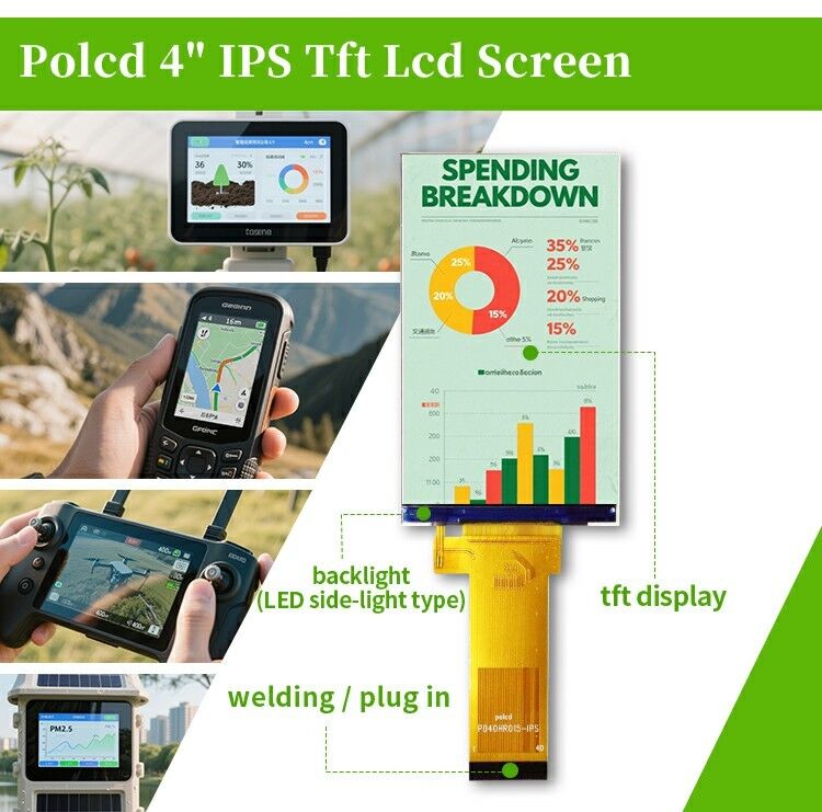 Polcd 4 Inch Lcd 480*800 RGB Interface IPS Viewing Display ขนาดเล็กจอ LCD สําหรับสาขาอุตสาหกรรม