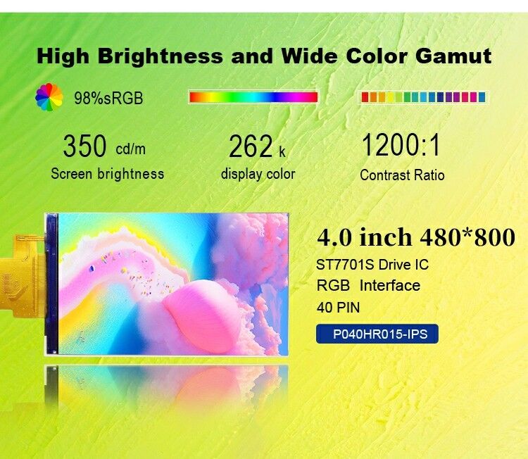 Polcd Custom RGB 24bit Interface 4.0 Inch 480*800 ดอท สีเล็ก TFT LCD Display Panel หน้าจอ