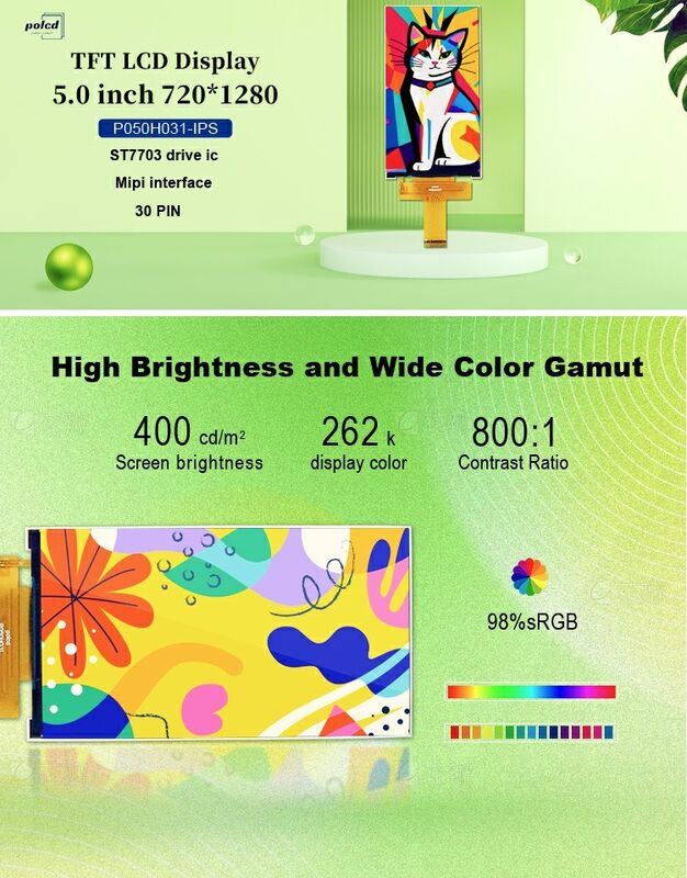 Polcd 5 นิ้ว TFT Module Vertical Screen 720x1280 มิพีอินเตอร์เฟซ ST7703 IPS จอจอ LCD