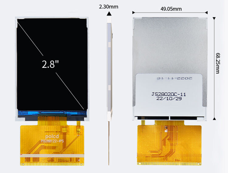 Polcd ขนาดเล็ก 2.8 นิ้ว 240x320 QVGA ความสว่างสูง 300nits อินเตอร์เฟซ SPI จอ IPS TFT