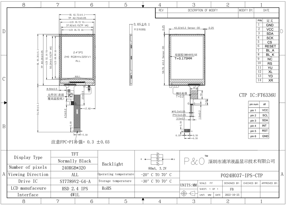 Polcd 2.4 นิ้ว ทัชพานีล 240x320 IPS Tech Capacitive Touch Screen 2.4
