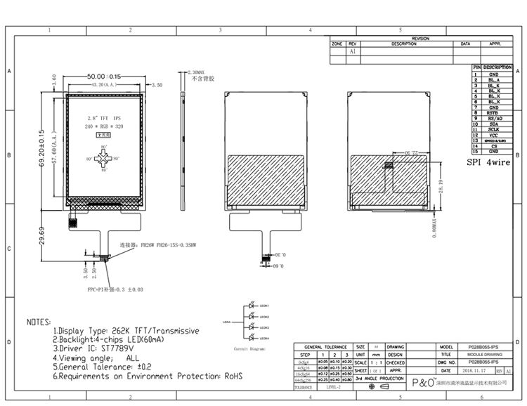 Polcd 2.8 นิ้วความละเอียด 240*320 Spi อินเทอร์เฟซ TFT กราฟิก LCD โมดูลสำหรับการใช้งานต่างๆ
