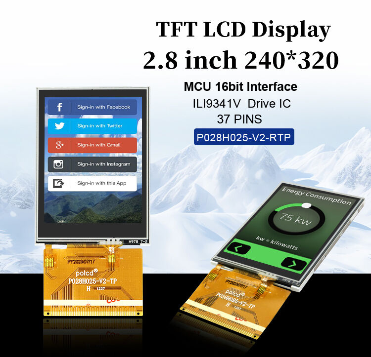 Polcd ความละเอียด 240x320 37 ปิน TFT LCD ILI9341V ไดรฟ์ ic จอสัมผัส 2.8 นิ้ว