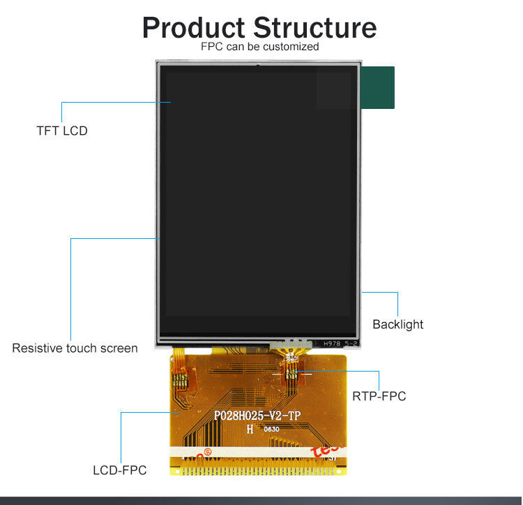 Polcd 2.8 นิ้ว 240*320 QVGA MCU 16 บิต TFT LCD Screen Module 37Pin LCD Display พร้อมแผ่นสัมผัส