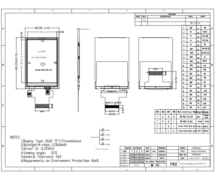 Polcd 2.8 นิ้วหน้าจอ LCD 240*320 MCU อินเทอร์เฟซ SPI ILI9341V จอแสดงผลโมดูล TFT LCD