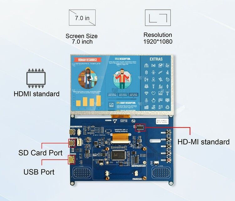 Polcd ความสว่างสูง 7 นิ้ว 1024x600 RGB LCD Drive Board RTD2281 พร้อมเสียงเสียงสําหรับการแสดงด้านนอกอุตสาหกรรม