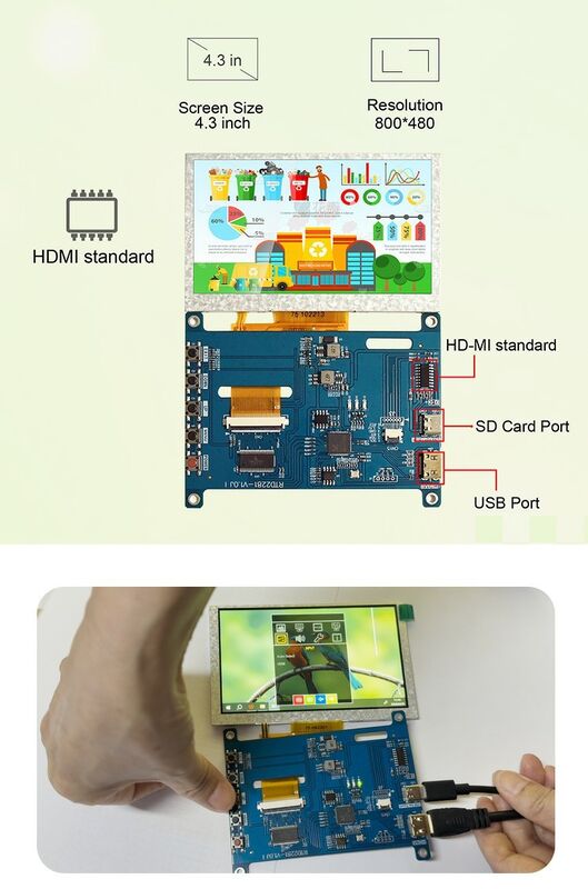 Polcd 4.3 5 นิ้ว Multi-function HD-MI Controller Board Universal Touch Driver สำหรับ Raspberry Pi จอแสดงผล IPS