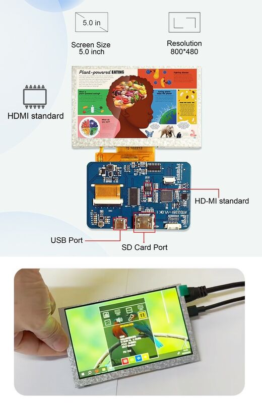 Polcd Industrial Grade 4.3 5 นิ้ว LCD Display Module ความละเอียด 800x480 H-DM-I ผนวก