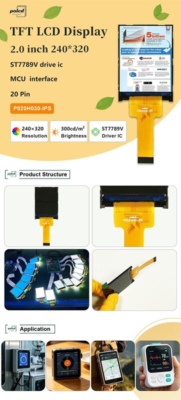Polcd 2 นิ้ว 240*320 IPS Screen Transmissive ST7789V 300 nit 20 pin MCU อินเตอร์เฟซ TFT LCD Module Display
