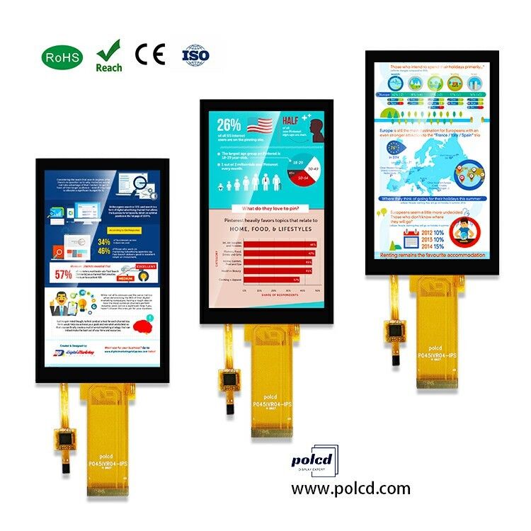 จอ LCD IPS มุมมองกว้าง 24Bit RGB อินเทอร์เฟซ 4.5 นิ้ว 480x854 Polcd Custom สำหรับอุปกรณ์อุตสาหกรรม