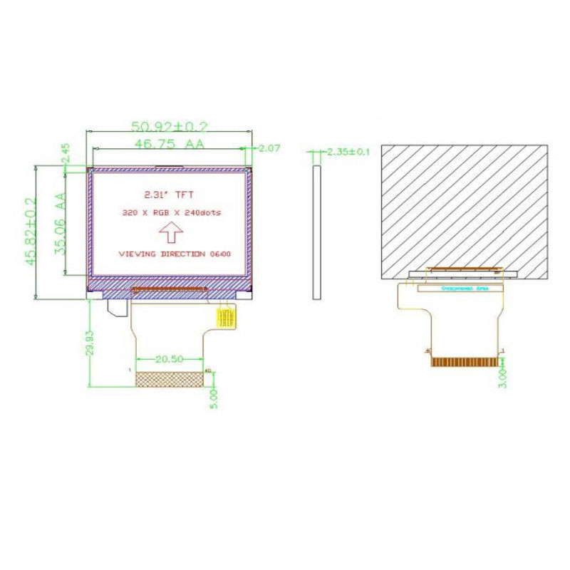 Polcd 8080 MCU 16 บิต 320 X 240 จอแสดงผล ILI9342C จอแสดงผล LCD ทางการแพทย์ 300 Nit