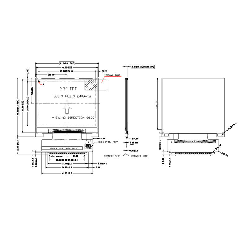 Polcd ILI9342C 2.31 นิ้ว Lcd 8080 MCU 16 บิต 320x240 จอแสดงผล LCD 300 Nit
