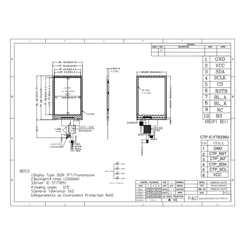 Polcd 240X320 TFT LCD หน้าจอสัมผัสแบบ Capacitive ST7789V 2.8 TFT LCD Shield Raspberry Pi