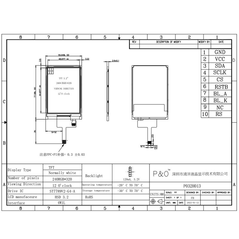 Polcd ST7789V 3.2 นิ้ว 320x240 Touch LCD 4 บรรทัด SPI จอภาพ LCD ความสว่างสูง
