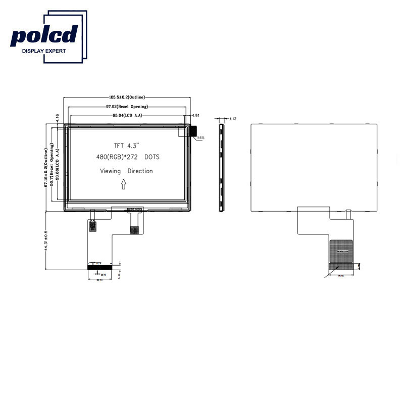 Polcd 4.3 นิ้ว 480x272 TFT LCD Display RGB 24 บิตหน้าจอสัมผัส LCD Display